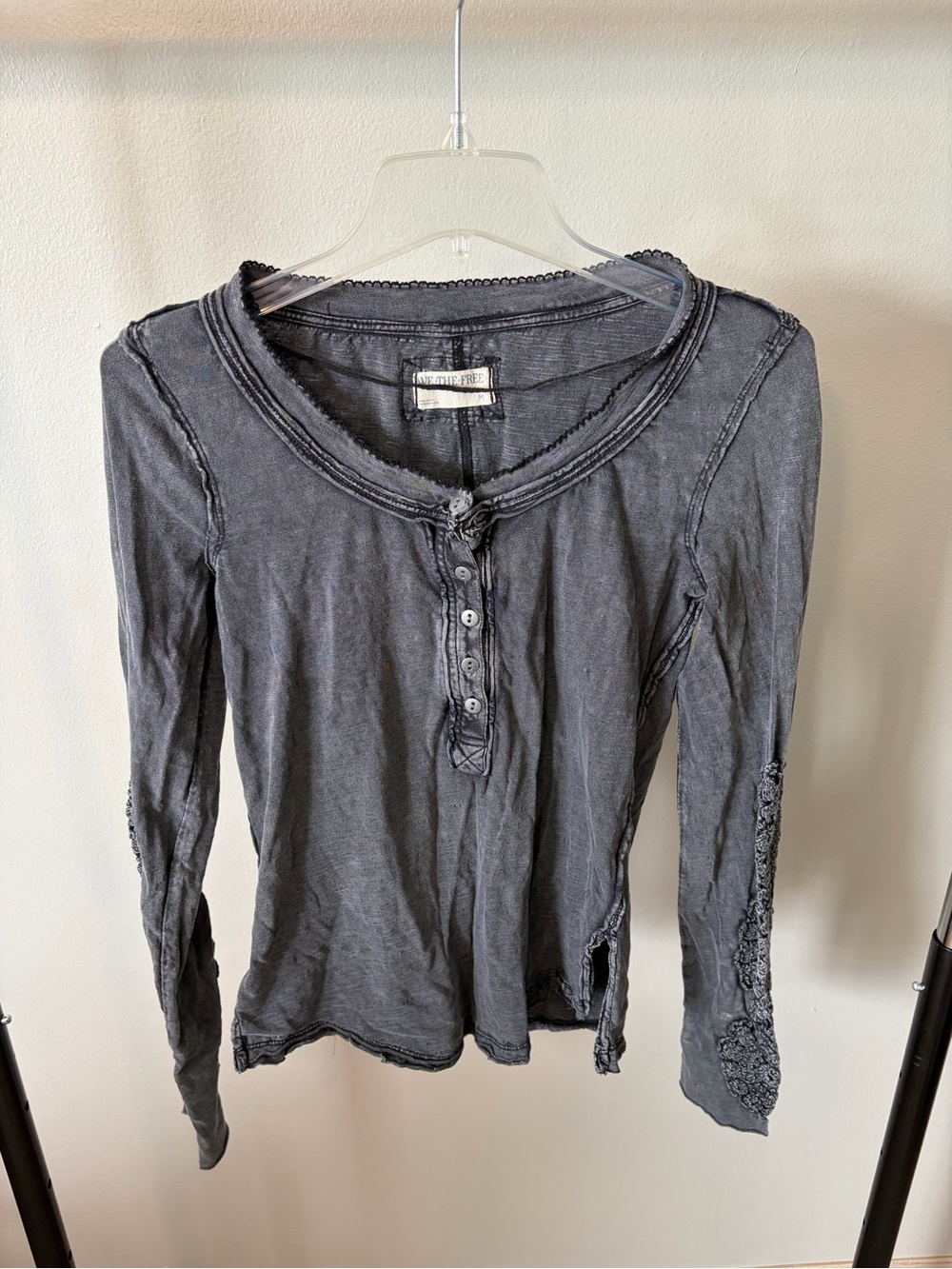 Free People Washed Charcoal Long Sleeve Henley